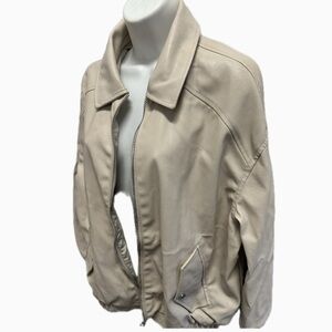 Cream Faux Leather Bomber Jacket